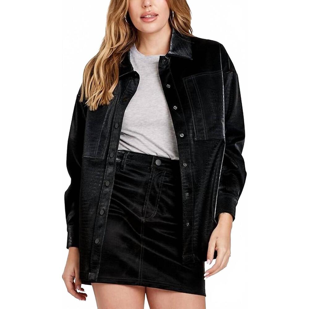 NEW DEAR JOHN DENIM yara faux leather shirt jacket in black
